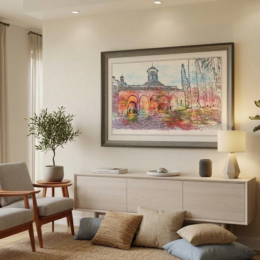 Sunset Courtyard Wall Art for Living Room & Bedroom Decor