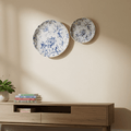 Blue and White Botanical Wall Plate Set – Decorative Ceramic Art Set of 2