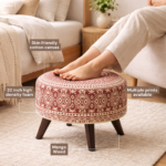 Boho Printed Upholstered Ottoman Stool – Stylish Round Footrest for Modern Homes - Image 3