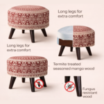 Boho Printed Upholstered Ottoman Stool – Stylish Round Footrest for Modern Homes - Image 4