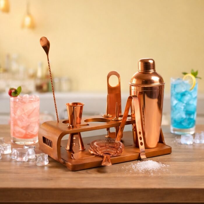 Copper Ember-7-Piece Copper Cocktail Shaker Set - Premium Bartender Kit with Elegant Wooden Stand - Image 1