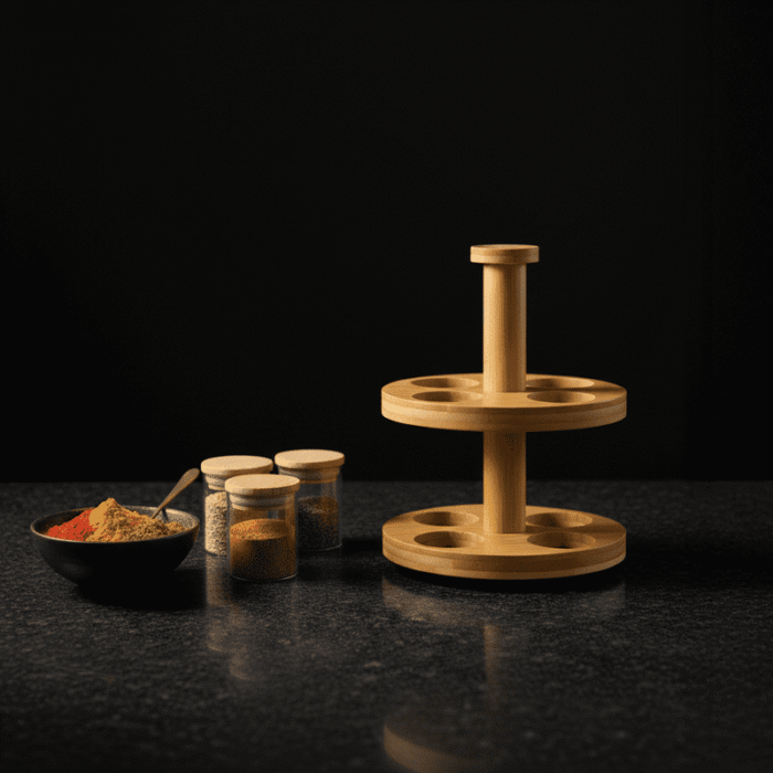 Premium Bamboo and Glass Revolving Masala Rack – 360° Spinning Kitchen Storage-with 12 jars - Image 3