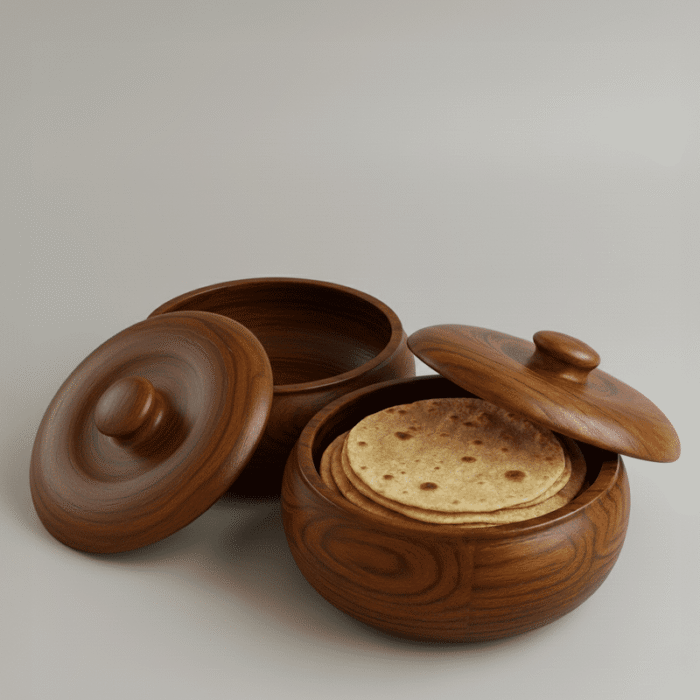 Handcrafted Sheesham Wood Roti Box – Handi Style Hot Pot with Lid-Insulated Wooden Casserole for Fresh Puris and Rotis - Image 2