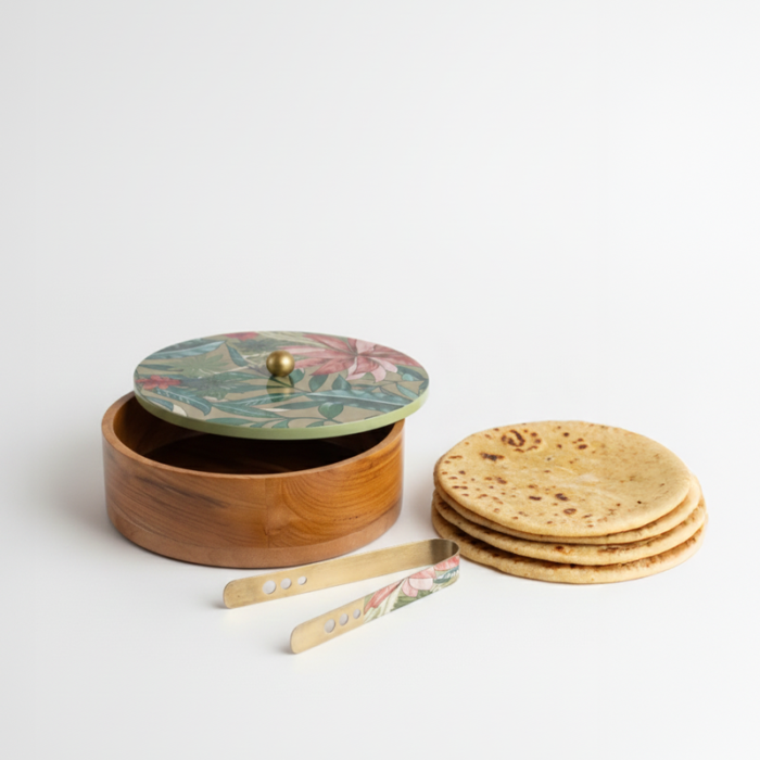 Round Mango Wood Roti Server – 9-Inch Insulated Casserole with Designer Lid - Image 3