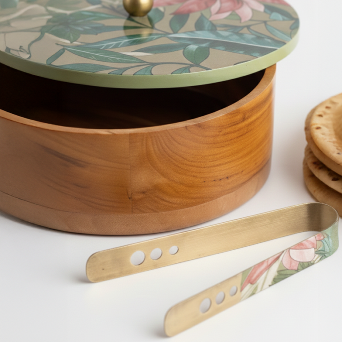 Round Mango Wood Roti Server – 9-Inch Insulated Casserole with Designer Lid - Image 4