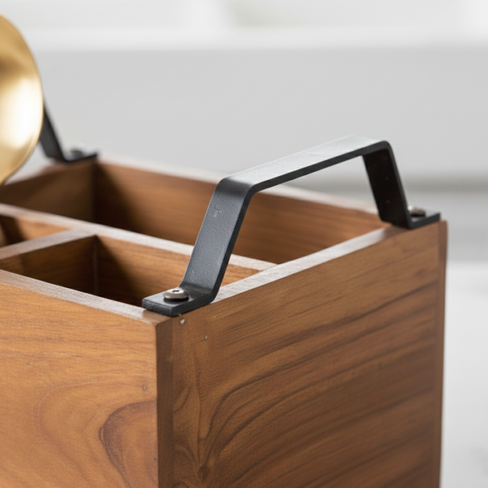 Nivara Spoon Holder-Compact Wooden Utensil Stand: 4-Section Spoon and Fork Holder - Image 3