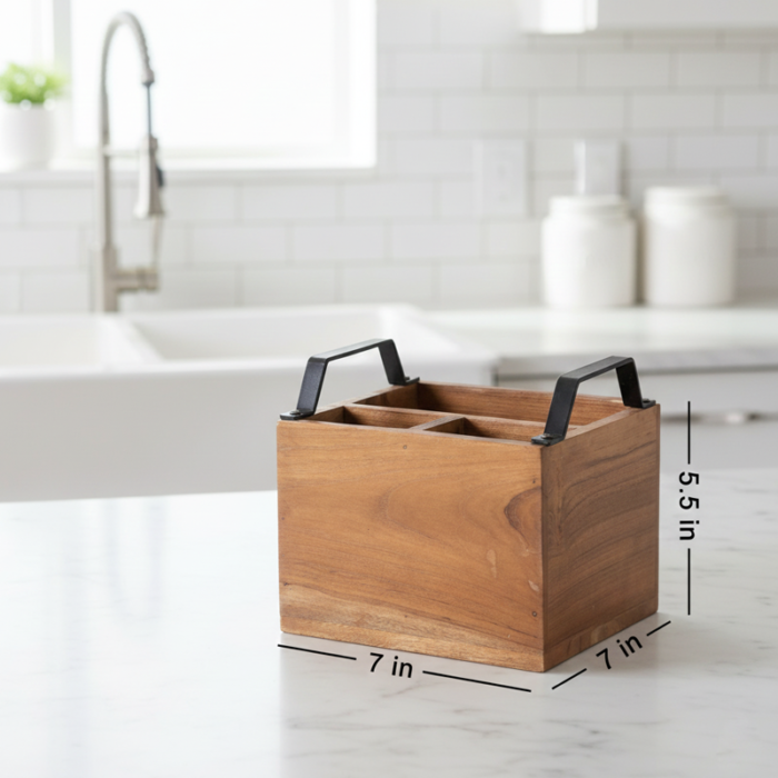 Nivara Spoon Holder-Compact Wooden Utensil Stand: 4-Section Spoon and Fork Holder - Image 4