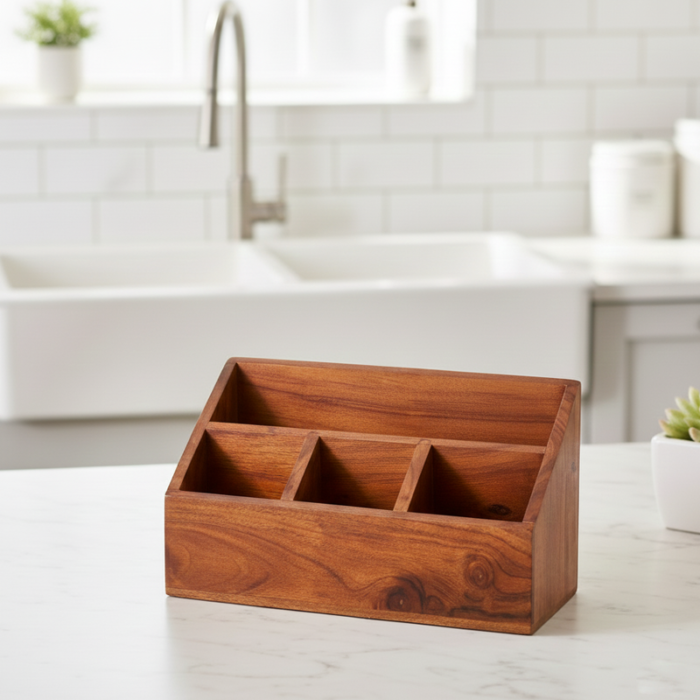 Trespia Cutlery Stand-Premium Wooden Flatware Organizer: Multi-Compartment Tabletop Server - Image 3