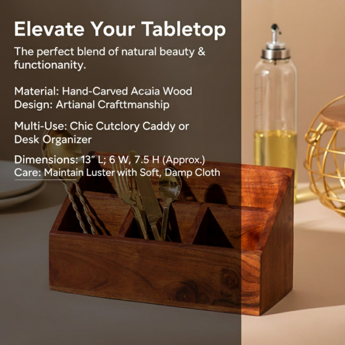 Trespia Cutlery Stand-Premium Wooden Flatware Organizer: Multi-Compartment Tabletop Server - Image 4