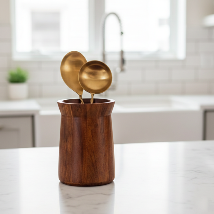 Solid Wood Spoon Stand: Compact Kitchen Tool Holder-Multipurpose - Image 1