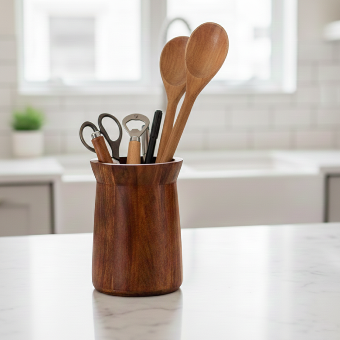 Solid Wood Spoon Stand: Compact Kitchen Tool Holder-Multipurpose - Image 5