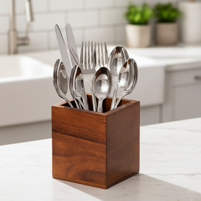 Solano Spoon Stand-Wooden Utensil Holder-Spoon Stand for Kitchen Counter - Image 1