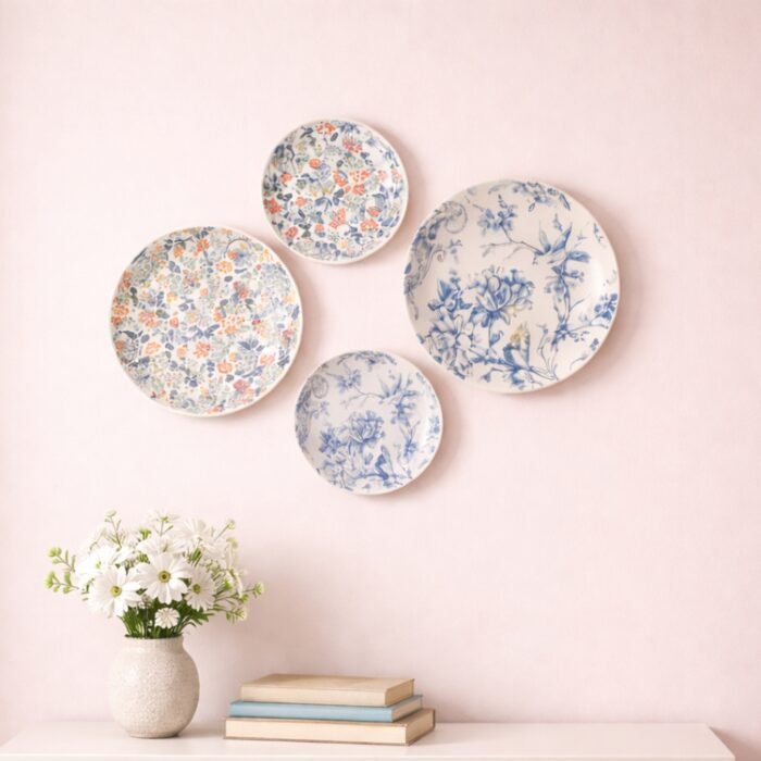 Mixed Pattern Floral Decorative Plates for Wall Display-Set of 4 - Image 1