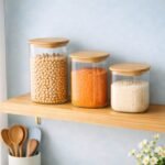 Square Borosilicate Glass Storage Jars – Airtight Food Containers for Pulses, Rice, and Grains-Set of 3 Kitchen Canisters