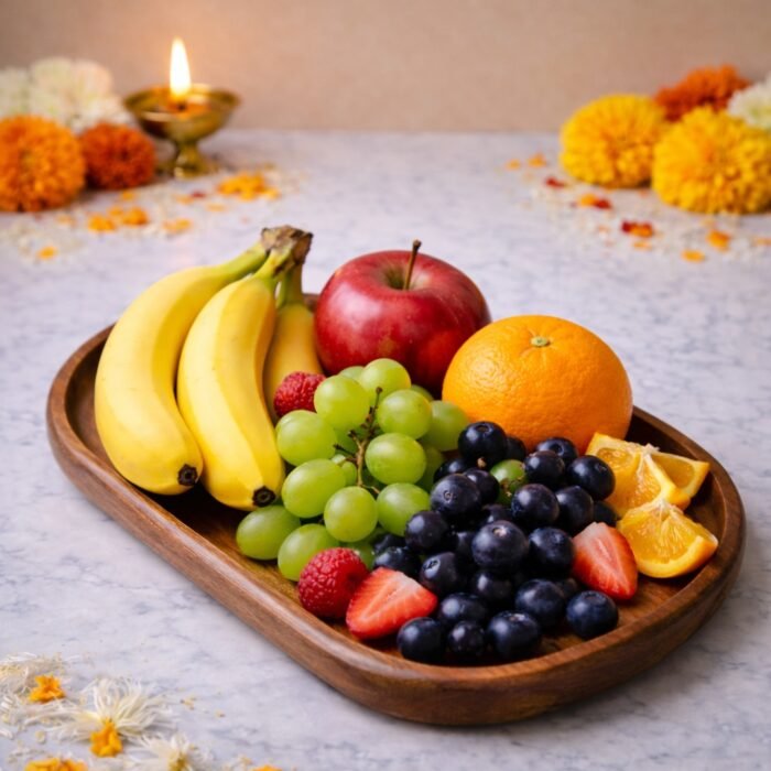 Woodland Edge Platter-Wood Serving Tray – Large Fruit Platter & Decorative Pooja Tray for Home Decor - Image 1