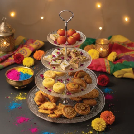 The Crystal Tiered Stand premium clear glass elegant multi level dessert serving tray by Intaryaa