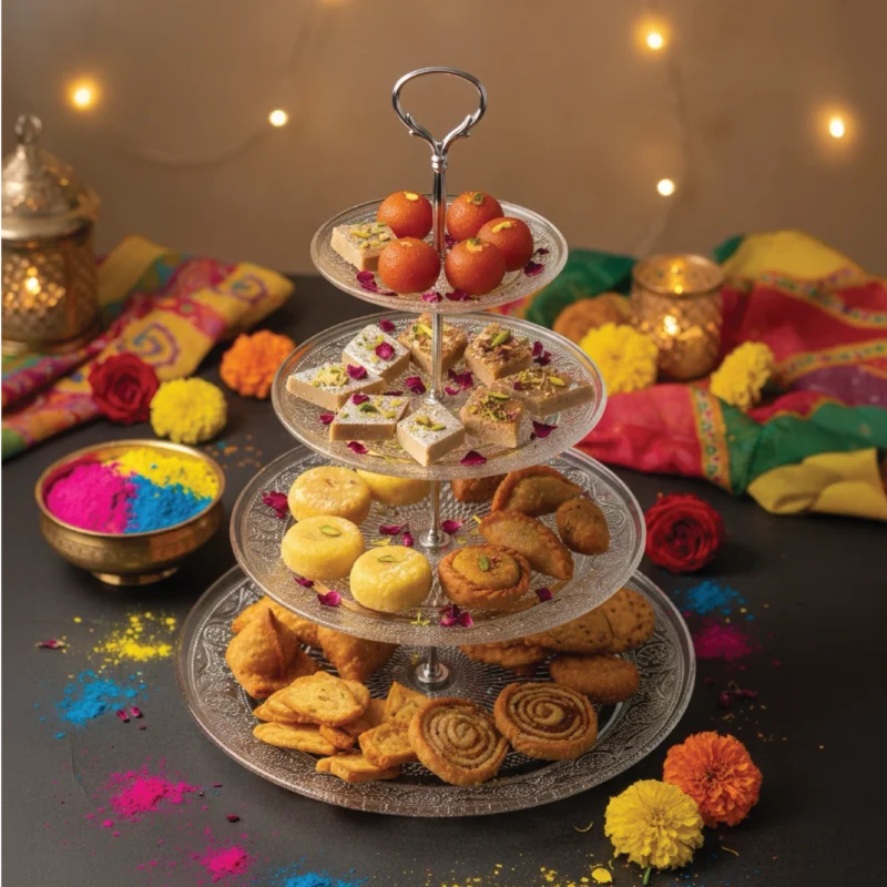 The Crystal Tiered Stand premium clear glass elegant multi level dessert serving tray by Intaryaa