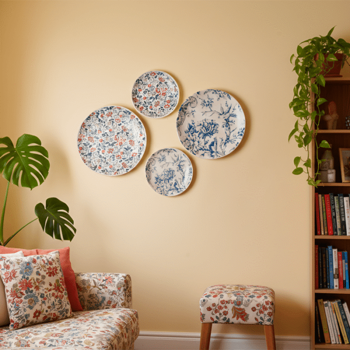 Mixed Pattern Floral Decorative Plates for Wall Display-Set of 4 - Image 3