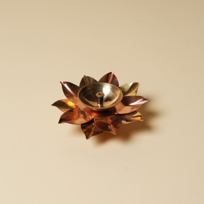 Floral Eternal Mini Jot copper and gold lotus tealight holder by Intaryaa