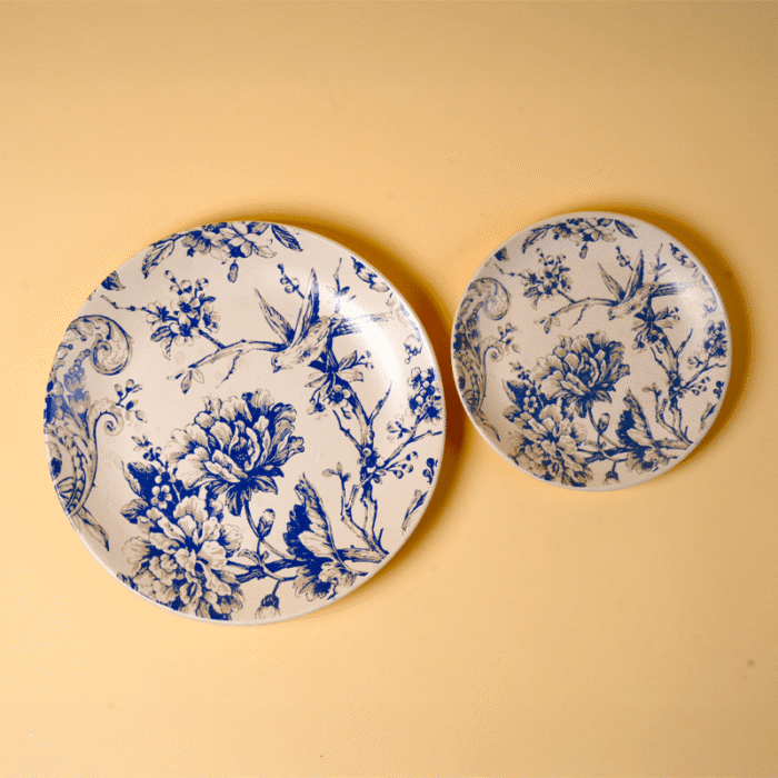 Blue and White Botanical Wall Plate Set – Decorative Ceramic Art-Set of 2 - Image 2