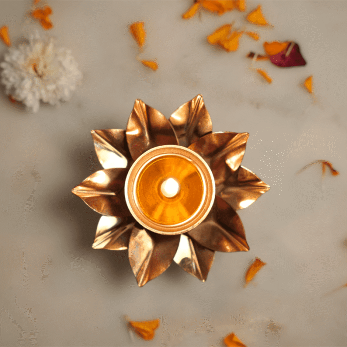 Floral Eternal Mini Jot | Copper & Gold Lotus Tealight Holder | Intaryaa
