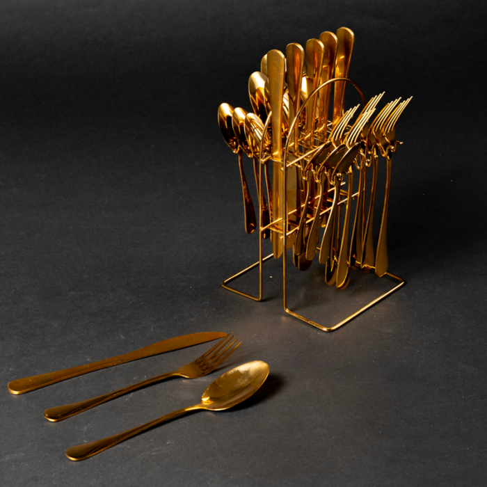 Regal Verde Gold Cutlery Set | Luxury Flatware | Intaryaa