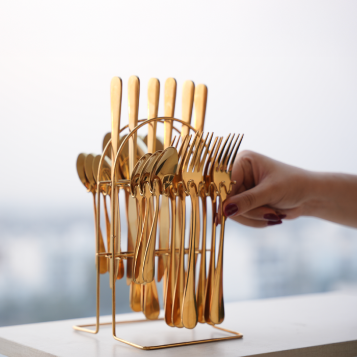 Sleek and radiant luxury gold flatware set for festive hosting