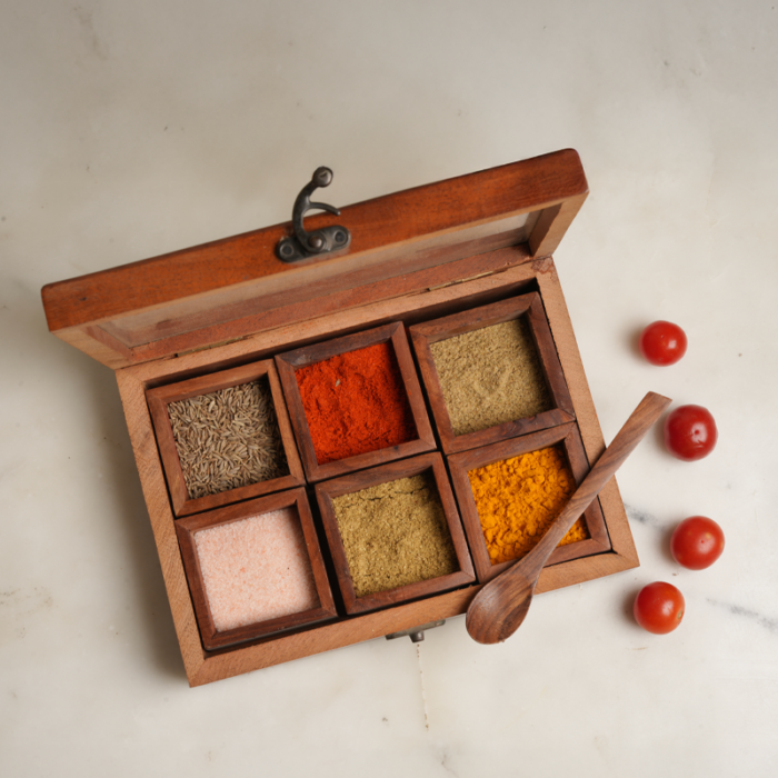 Spice Haven | Premium Wooden Masala Box | Intaryaa