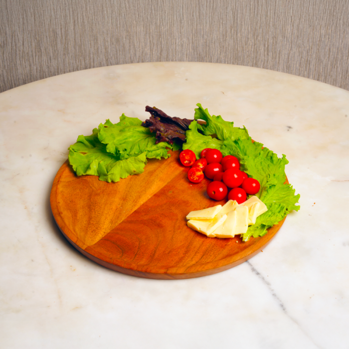 Azure Bloom Platter-Handcrafted Natural Grain Wooden Tray – Rustic Pizza & Appetizer Board - Image 2
