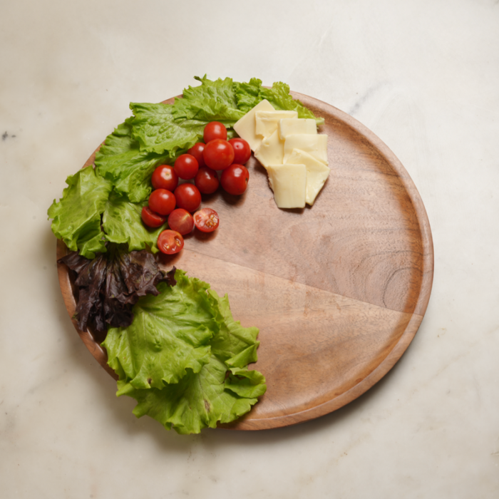 Azure Bloom Platter-Handcrafted Natural Grain Wooden Tray – Rustic Pizza & Appetizer Board - Image 3