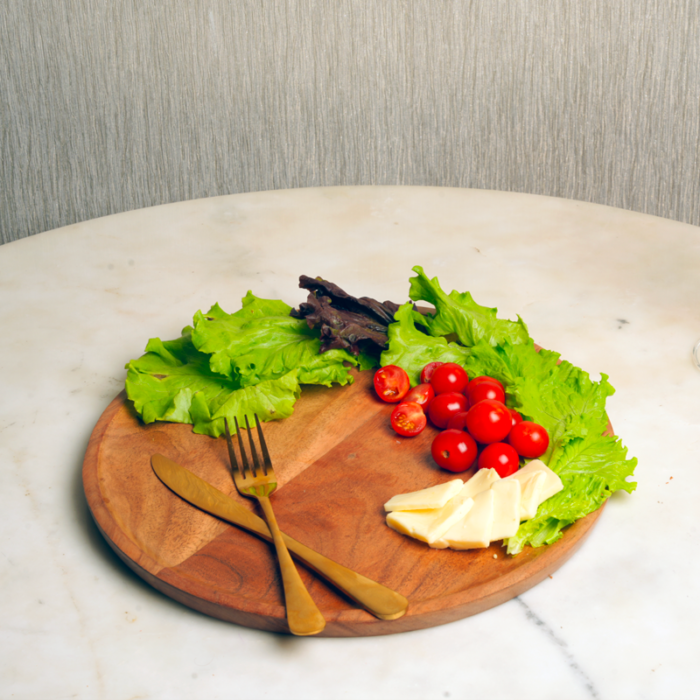 Azure Bloom Platter-Handcrafted Natural Grain Wooden Tray – Rustic Pizza & Appetizer Board - Image 1