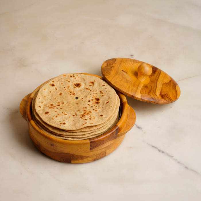 The Roti Keeper premium handcrafted wooden roti box with lid by Intaryaa