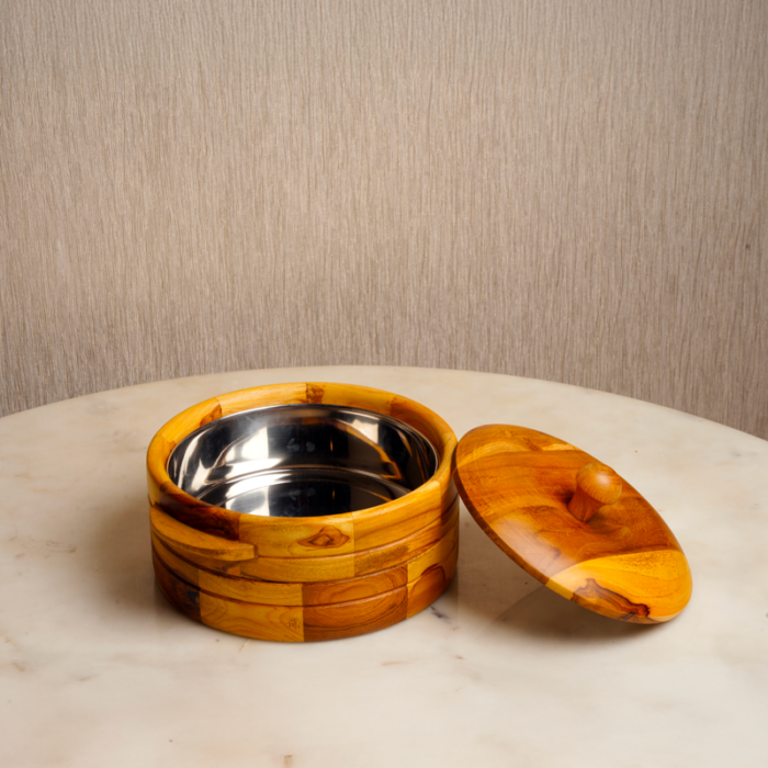 Large Wooden Roti Server – Keep Food Warm Casserole with Natural Wood Grain Finish-Insulated Hot Pot roti box - Image 3