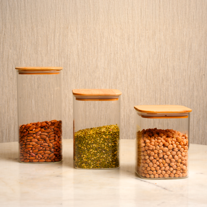 Square Borosilicate Glass Storage Jars – Airtight Food Containers for Pulses, Rice, and Grains-Set of 3 Kitchen Canisters - Image 2