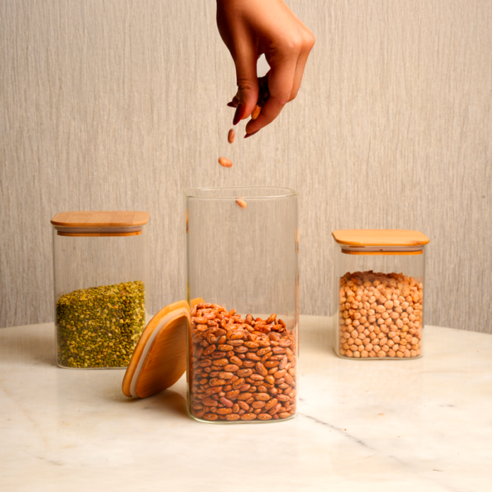 Square Borosilicate Glass Storage Jars – Airtight Food Containers for Pulses, Rice, and Grains-Set of 3 Kitchen Canisters - Image 4