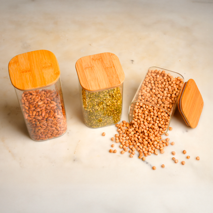 Square Borosilicate Glass Storage Jars – Airtight Food Containers for Pulses, Rice, and Grains-Set of 3 Kitchen Canisters - Image 5