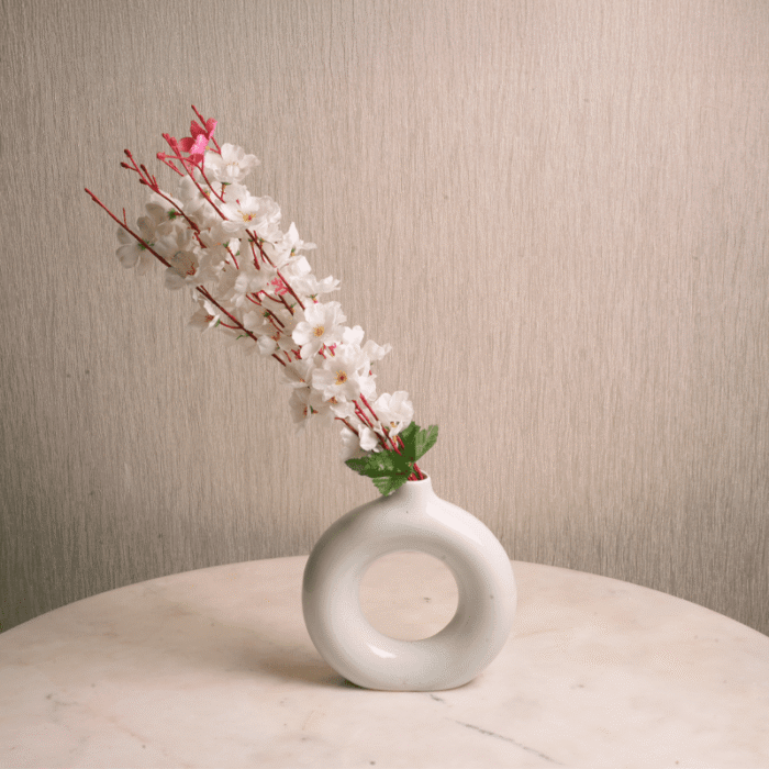 Ivory Halo Vase | White Donut Shaped Ceramic Vase | Intaryaa