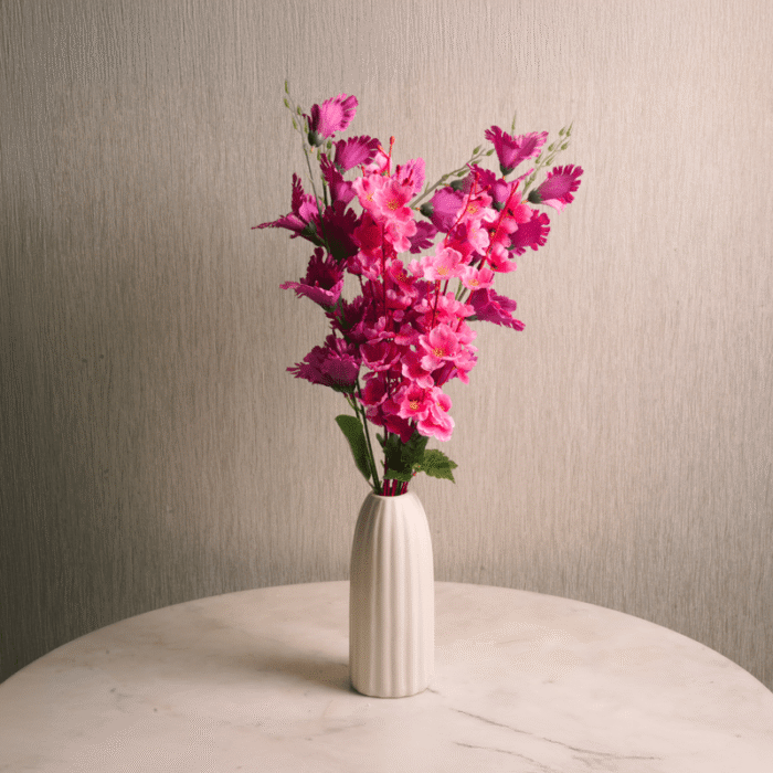 Pearl Crest Vase | Tall Fluted Ivory Ceramic Vase | Intaryaa