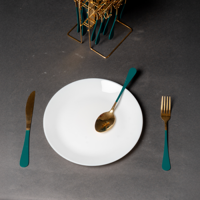 Emerald Gold Cutlery Set | Luxury Green & Gold Flatware | Intaryaa