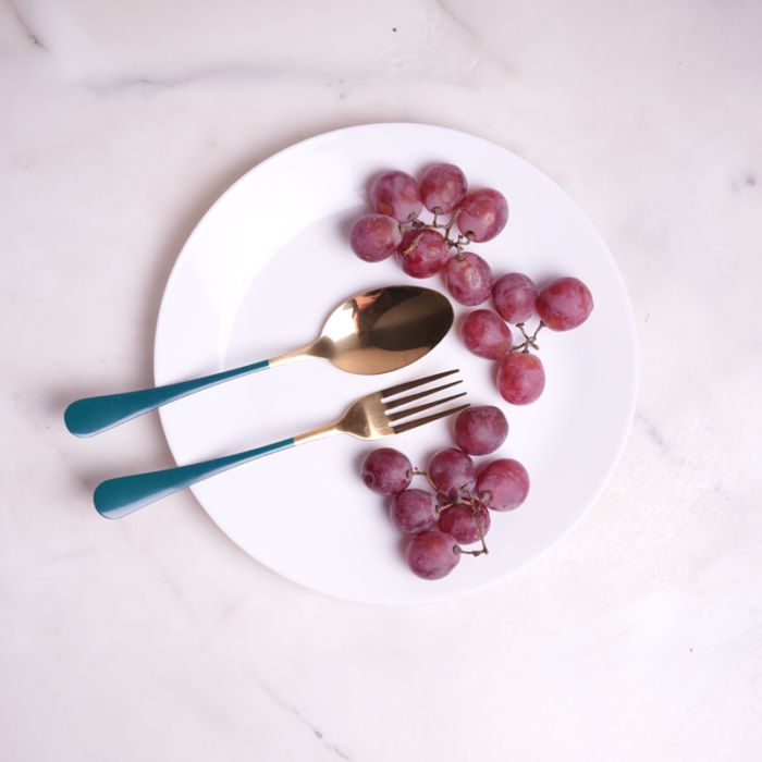 Emerald Gold Cutlery Set | Luxury Green & Gold Flatware | Intaryaa