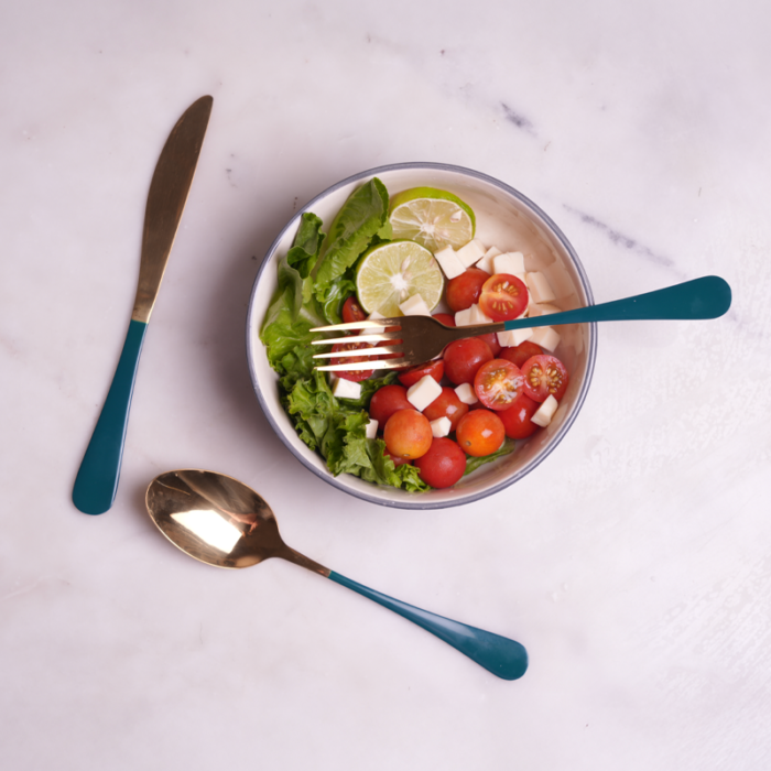 Emerald Gold Cutlery Set | Luxury Green & Gold Flatware | Intaryaa