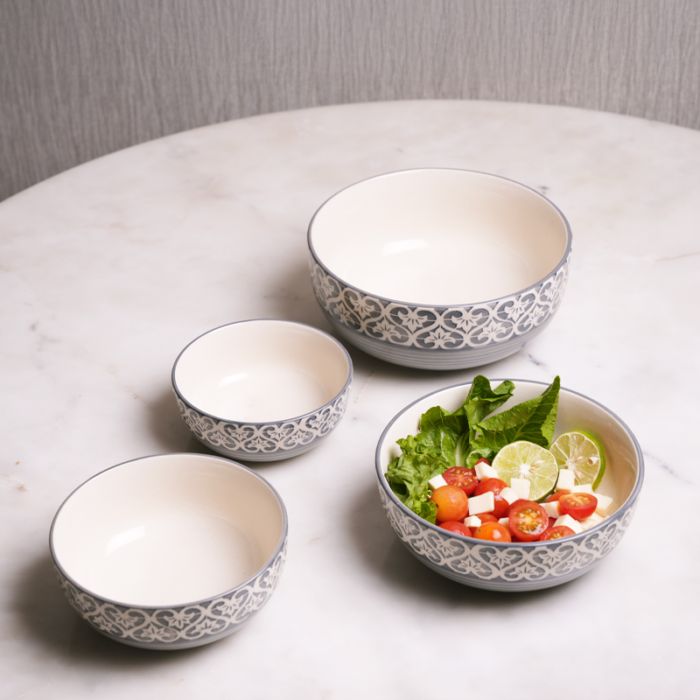 Smoke Quartz soft grey minimalist ceramic serving bowl set by Intaryaa