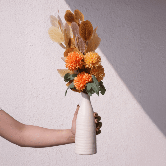 Ivory Bloom Stem Vase tall narrow minimal white ceramic single stem vase by Intaryaa