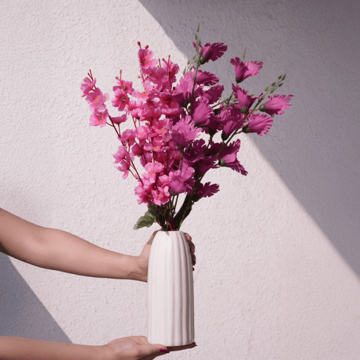 Pearl Crest Vase matte ivory fluted ceramic tall vase by Intaryaa