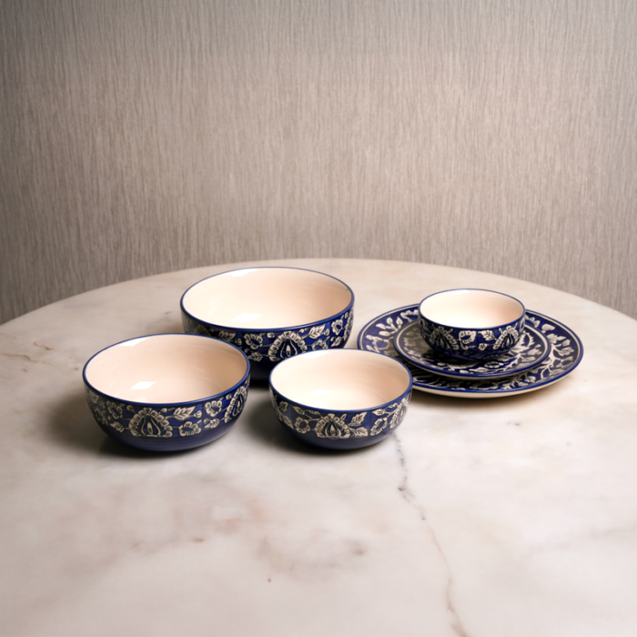 Indigo Royale Ceramic Dinner Set | Blue & White | Intaryaa