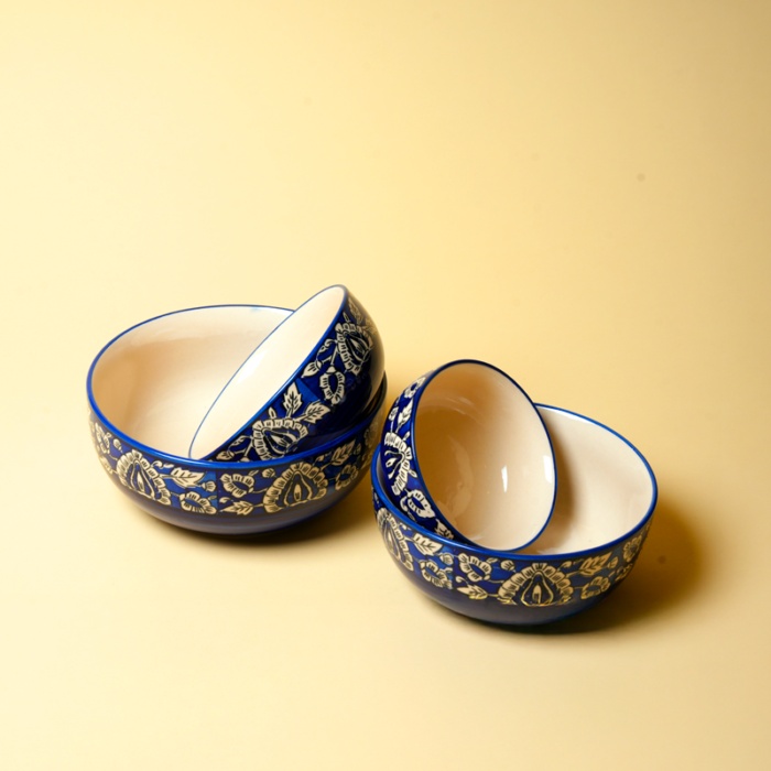 Indigo Royale blue and white handcrafted ceramic serving bowl set by Intaryaa