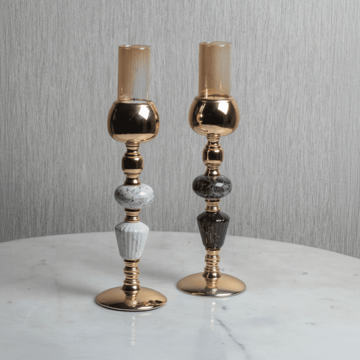 Regal Glow Trio-Set of 3 Polished Gold Metal Candle Sticks - Image 3