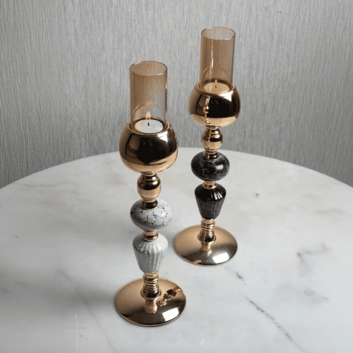 Regal Glow Trio-Set of 3 Polished Gold Metal Candle Sticks - Image 1