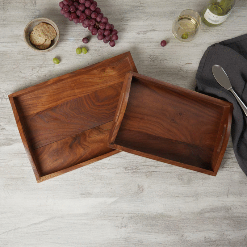Handcrafted Harvest Host wooden nesting tray set for serving and decor by Intaryaa