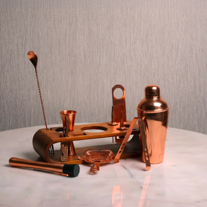 Copper Ember-7-Piece Copper Cocktail Shaker Set - Premium Bartender Kit with Elegant Wooden Stand - Image 2
